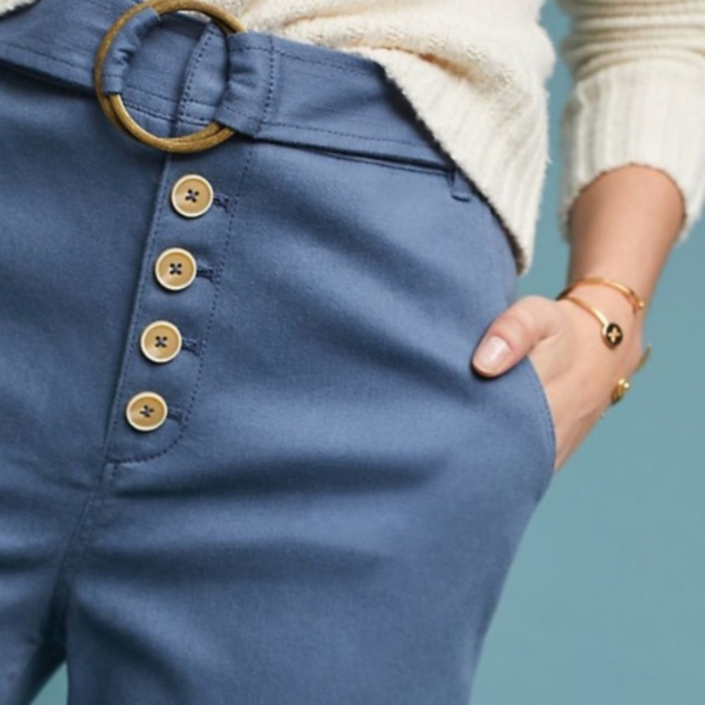 Anthropologie Cassidy Belted Wide Leg Pants - Blue